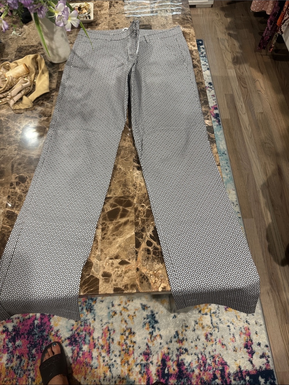 Women’s Black, Tan and White Patterned Dress Pants